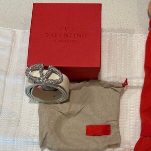 Valentino Garavani Cream Belt with Crystal Logo